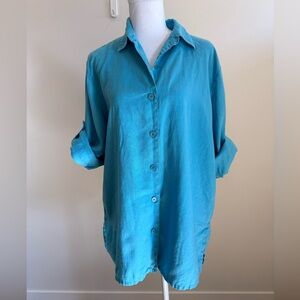 Jones New York 100% Linen Button Down Size Large Lagenlook Summer Nautical Beach